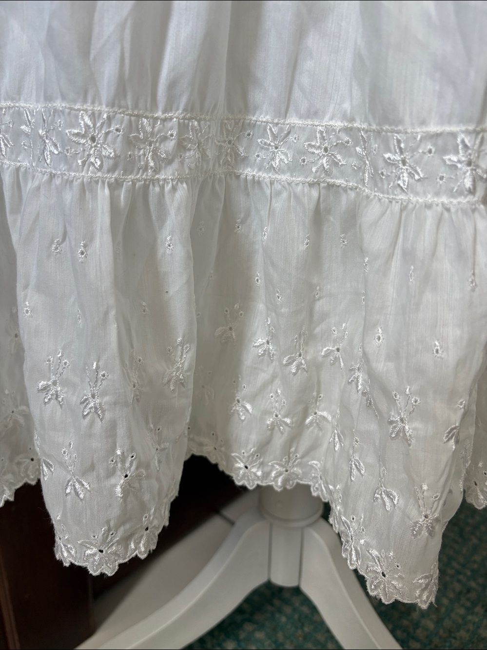 Western petticoat or lined skirt 3 Tier Eyelet/Lace Cotton Skirt white elast - Picture 4 of 11